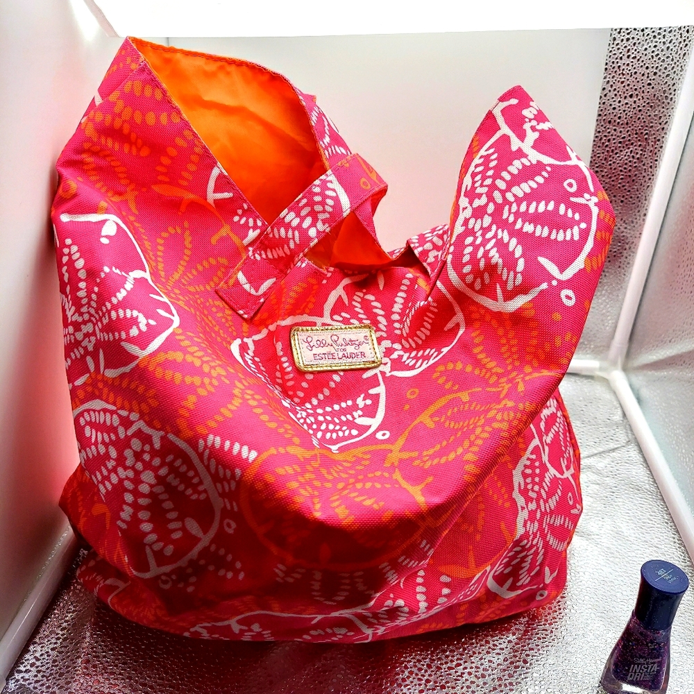 Lily pulitzer estee lauder tote orange print